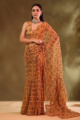 Baise Gaba Susane Abstract Pattern Saree With Unstitched Blouse Piece