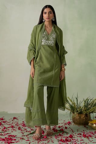 VARUN CHHABRA Floral Embroidered Pakistani Kurta Set 