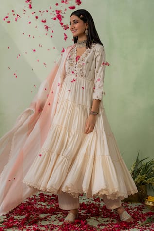 VARUN CHHABRA Zari Embroidered Tiered Anarkali Set 