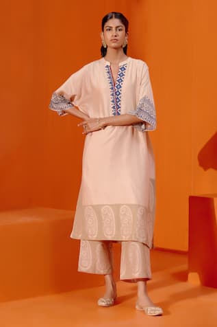 Devnaagri Paisley Block Print Kaftan & Palazzo Set 