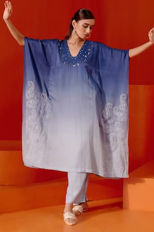 Devnaagri Mirror Work Ombre Kaftan & Palazzo Set 