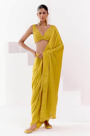 Devnaagri Pre-Draped Saree With Floral Embroidered Blouse 