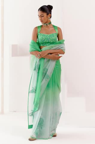 Devnaagri Embroidered Ombre Saree With Blouse 