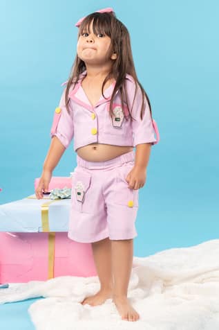 Cupcake Embroidered Collared Crop Top With Shorts 