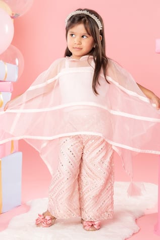 Kirti Agarwal - Pret N Couture Organza Cape Mirror Work Pant Set 