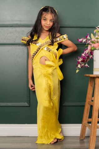 Kirti Agarwal - Pret N Couture Yellow Cold Shoulder Embroidered Jumpsuit 