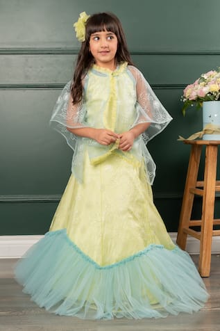 Kirti Agarwal - Pret N Couture Flora Sequin Cape Ruffle Lehenga Set 