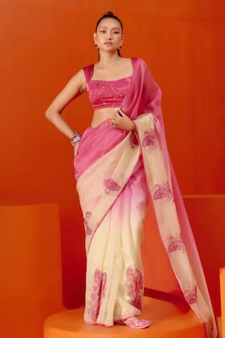 Devnaagri Ombre Embroidered Saree With Blouse 