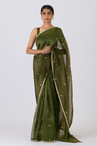 Shimai Jayachandra Raindrops On Wild Moss Saree With Blouse 