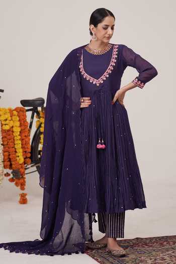 Hirika & Dhruti Tulip Embroidered Pleated Anarkali Pant Set 