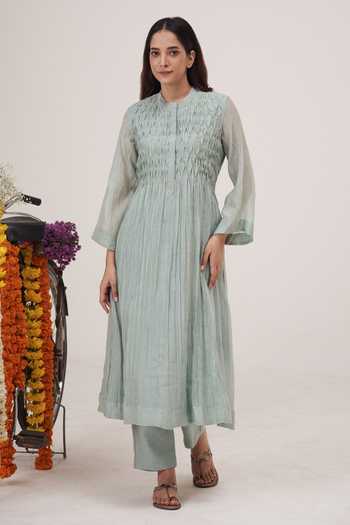 Hirika & Dhruti Pearls Smocked Yoke Kurta With Pant 