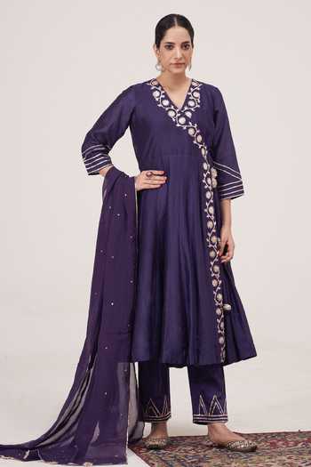 Hirika & Dhruti Silk Chanderi Angarkha Pant Set 
