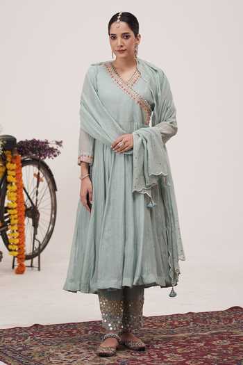 Hirika & Dhruti Sequin & Thread Embroidered Angarkha Pant Set 