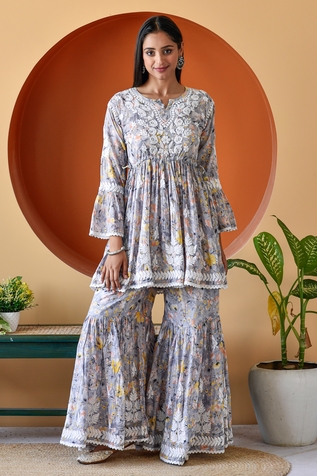 House of Chikankari Zarah Chikankari Work Anarkali & Gharara Set