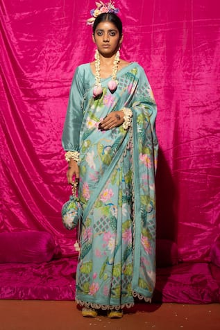 Floral Printed Chanderi Silk Saree For Kids