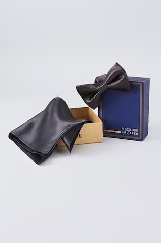 Bubber Couture Ebony Satin Bow Tie & Pocket Square Set 
