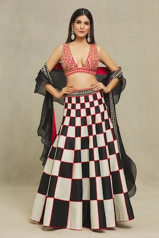 Vandana Sethi Mirror Embroidered Blouse Lehenga Set 