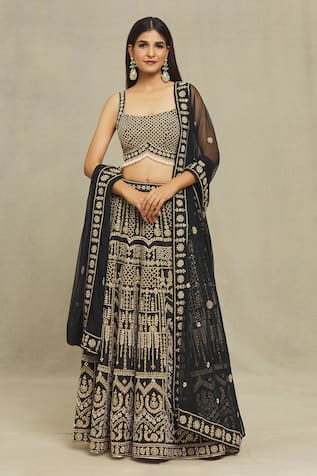 Vandana Sethi Pearls Embroidered Blouse Lehenga Set 