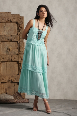 NYARO Lace Lined Tiered Dress