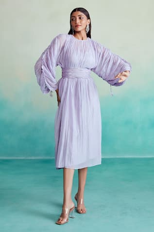 Amethyst Chanderi Dress With Belt 