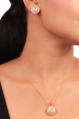 Sica Jewellery Moissanite Polki solitaire Embellished Pendant Set 