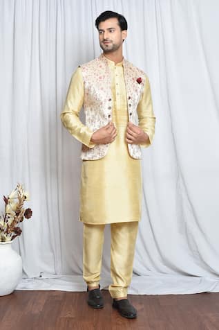 Floral Blossom Jacquard Nehru Jacket 