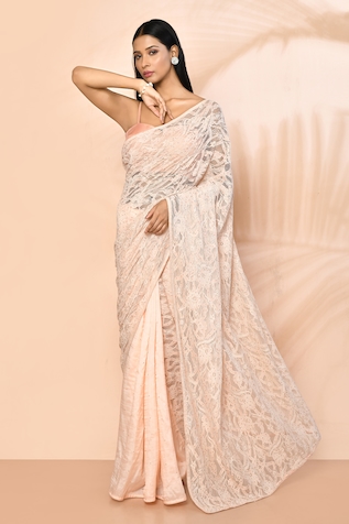 Buy Peach Pure Silk Organza Open Saree With Jacket For Women by Trisvaraa  Online at Aza Fashions.