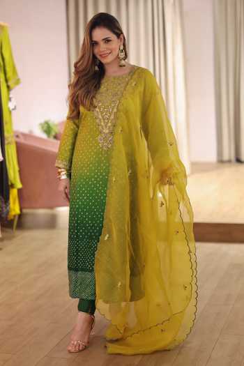 Pink City by Sarika Bandhani Print Straight Kurta Set 