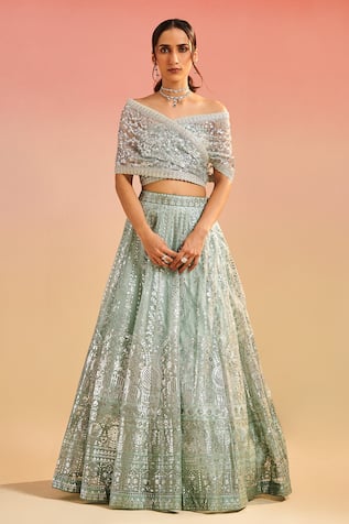 Studio Iris India Moina Floral Foil Embroidered Lehenga With Blouse 