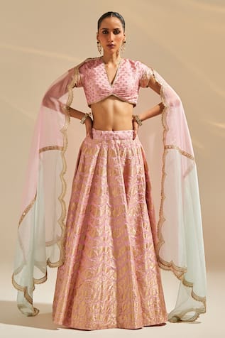 Studio Iris India Carnation Floral Woven Lehenga Set 
