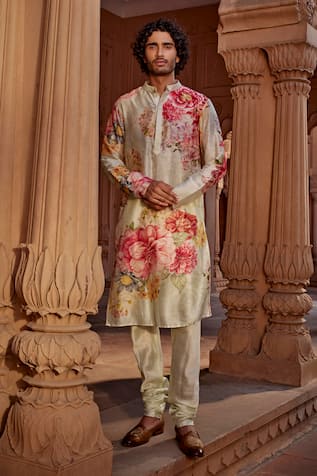 Kalista Roshan Chanderi Floral Print Kurta With Churidar 