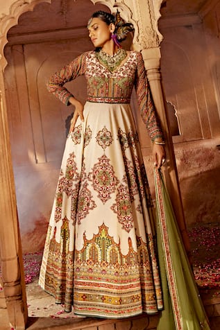 Kalista Zaina Raw Silk Embroidered Yoke Anarkali With Dupatta 