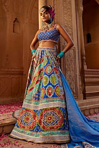 Kalista Aadhya Raw Silk Floral Jaal Print Bridal Lehenga Set 