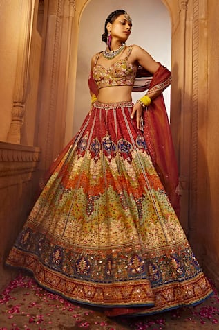 Kalista Mehvish Raw Silk Persian Print Bridal Lehenga Set 