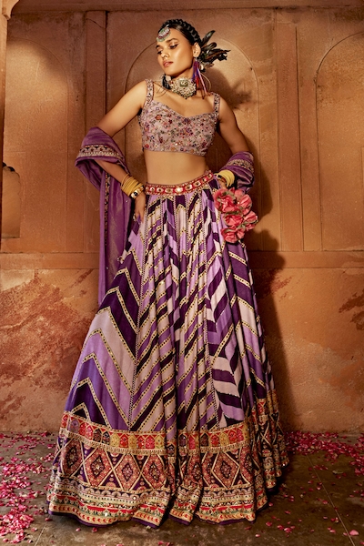 Kalista Leher Geometric Print Bridal Lehenga Set