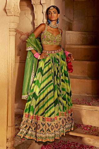 Kalista Leher Geometric Chevron Print Bridal Lehenga Set 