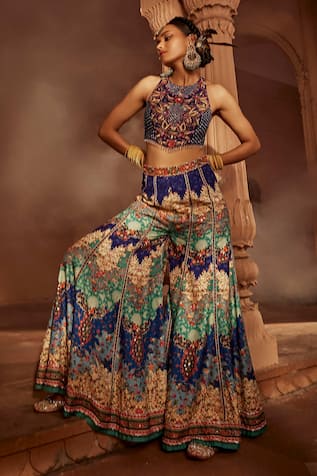 Kalista Mehvish Flower Pattern Sharara & Blouse Set 