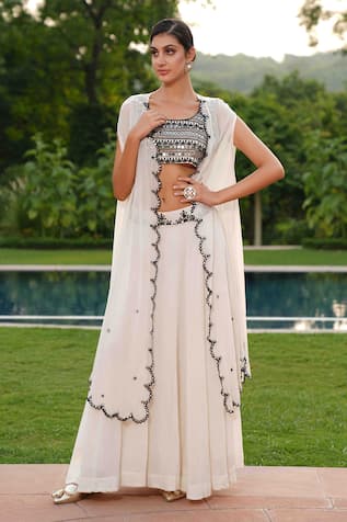 Nazar By Indu Georgette Lehenga & Scallop Trimmed Cape Set 