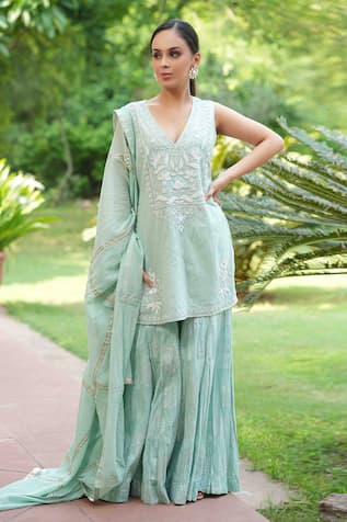 Floral Embroidered Kurta Sharara Set 