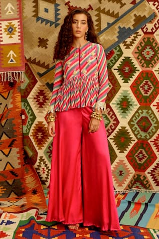 Pallavi Jaipur Indi-Leheriya Short Tunic & Flared Pant Set 