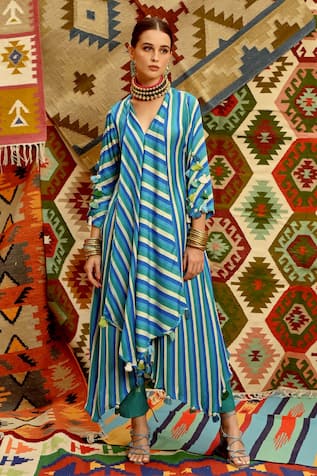 Pallavi Jaipur Leheriya Pattern Gathered Tunic & Pant Set 