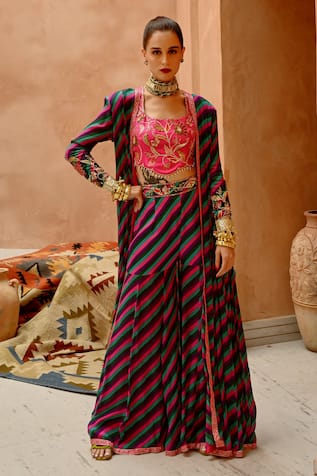 Pallavi Jaipur Leheriya Kalidar Jacket Sharara Set 