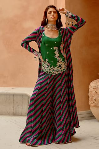 Pallavi Jaipur Leheriya Kalidar Jacket Sharara Set 