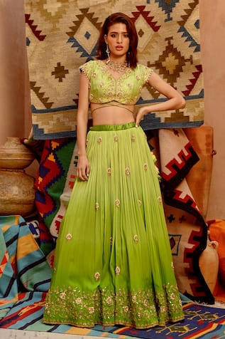 Pallavi Jaipur Floral Dabka Work Lehenga Set 