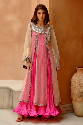 Pallavi Jaipur Sheer Afghani Kurta With Crushed Anarkali 