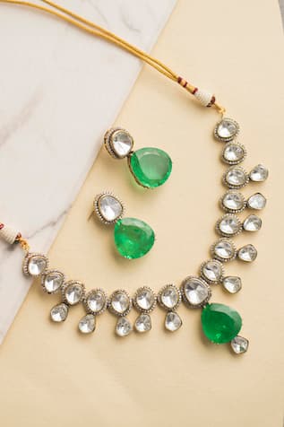 Polki Stone Embellished Necklace Set 