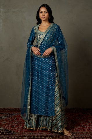 Polka Dot Woven Kurta Gharara Set 