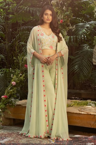 Samatvam by Anjali Bhaskar Bahaar Thread & Pearl Work Cape Sharara Set 