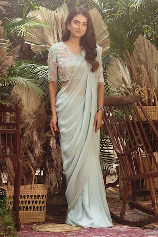 Samatvam by Anjali Bhaskar Kainaaz Pre-Draped Saree With V Neck Blouse 