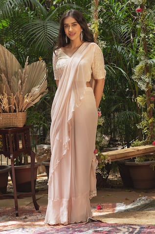 Samatvam by Anjali Bhaskar Ruhaani Pre-Draped Saree With V Neck Blouse 